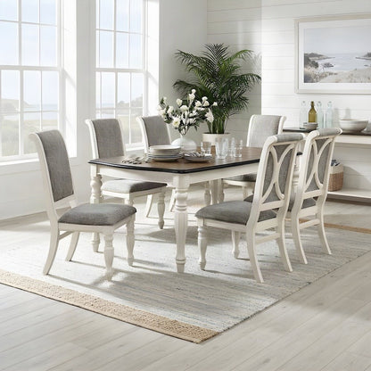 Wood Dining Table and Upholstered Chairs, White, 7 Piece Set