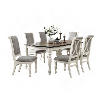 Wood Dining Table and Upholstered Chairs, White, 7 Piece Set
