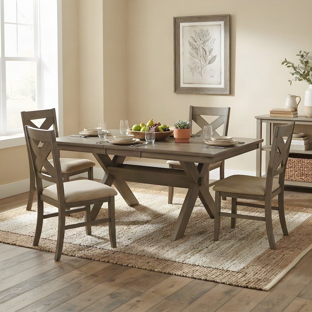 Extendable Wood Dining Table Set with Farmhouse Chairs, Pine Brown, 5 Piece Set