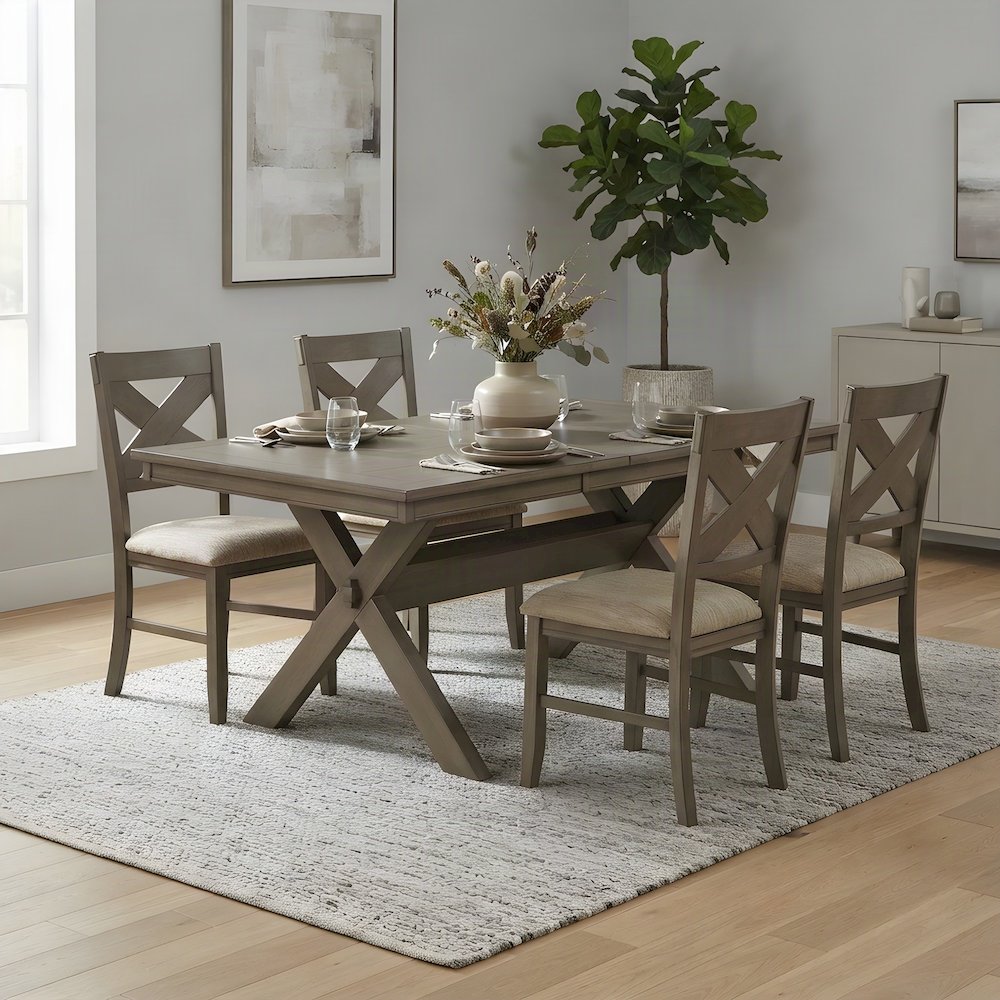 Extendable Wood Dining Table Set with Farmhouse Chairs, Pine Brown, 5 Piece Set