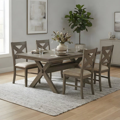 Extendable Wood Dining Table Set with Farmhouse Chairs, Pine Brown, 5 Piece Set