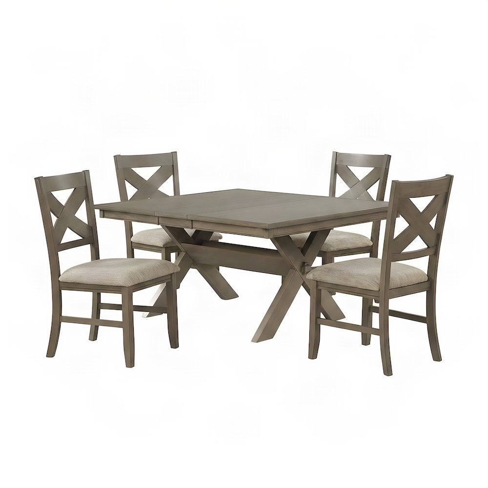 Extendable Wood Dining Table Set with Farmhouse Chairs, Pine Brown, 5 Piece Set