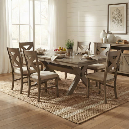 Extendable Wood Dining Table Set with Farmhouse Chairs, Pine Brown, 7 Piece Set