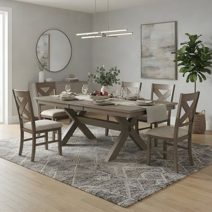 Extendable Wood Dining Table Set with Farmhouse Chairs, Pine Brown, 7 Piece Set