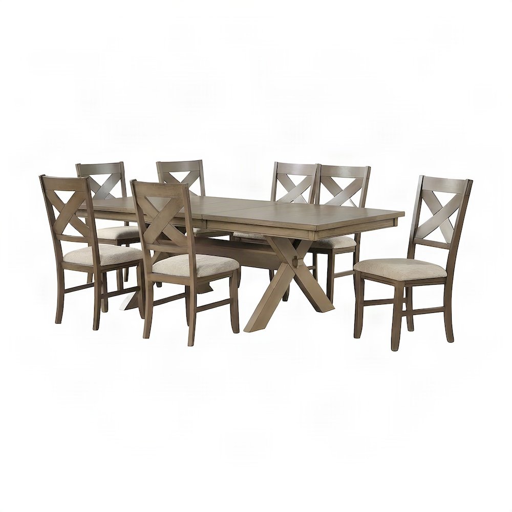Extendable Wood Dining Table Set with Farmhouse Chairs, Pine Brown, 7 Piece Set