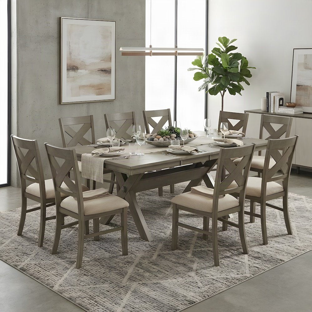 Extendable Wood Dining Table Set withFarmhouse Chairs, Pine Brown, 9 Piece Set