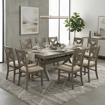 Extendable Wood Dining Table Set withFarmhouse Chairs, Pine Brown, 9 Piece Set