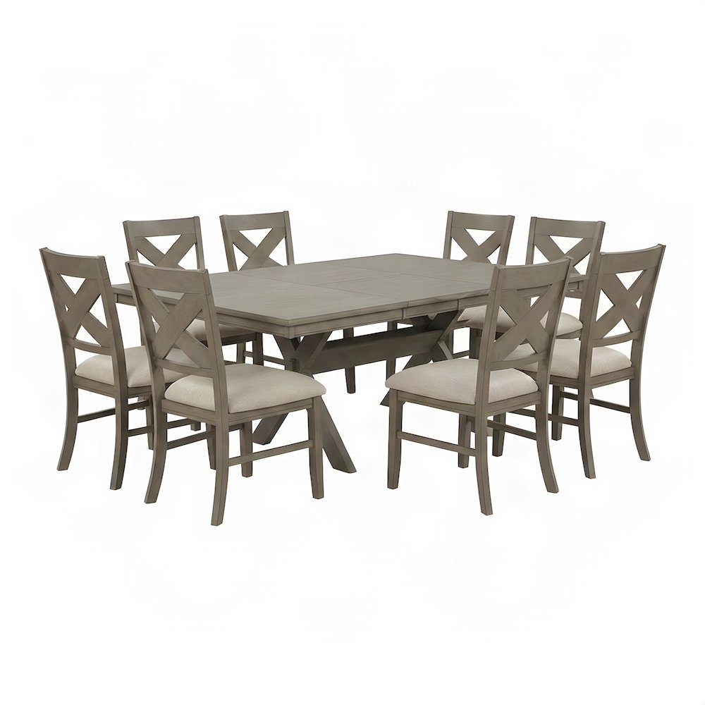 Extendable Wood Dining Table Set withFarmhouse Chairs, Pine Brown, 9 Piece Set