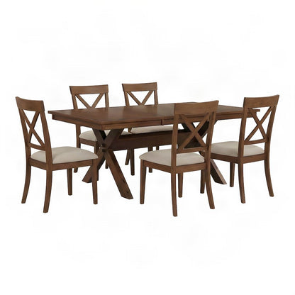 Extendable Trestle Wood Dining Table with Upholstered Chairs 5 Piece Set, Walnut