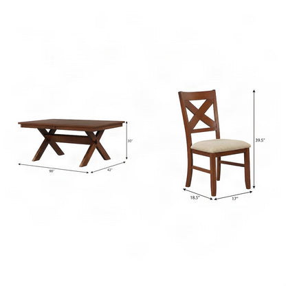 Wood Extendable Dining Table with Upholstered Chairs, 9 Piece Set, Walnut