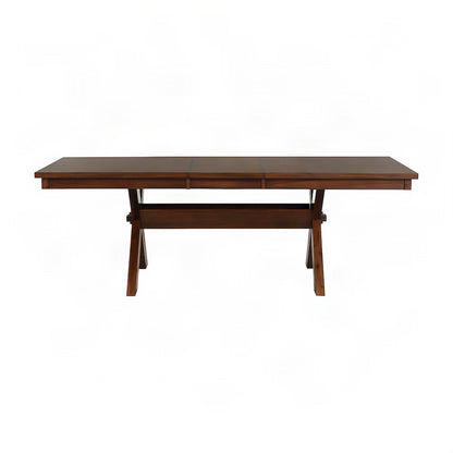 Wood Trestle Extendable Dining Table with Leaf, Expandable Dinner, Walnut