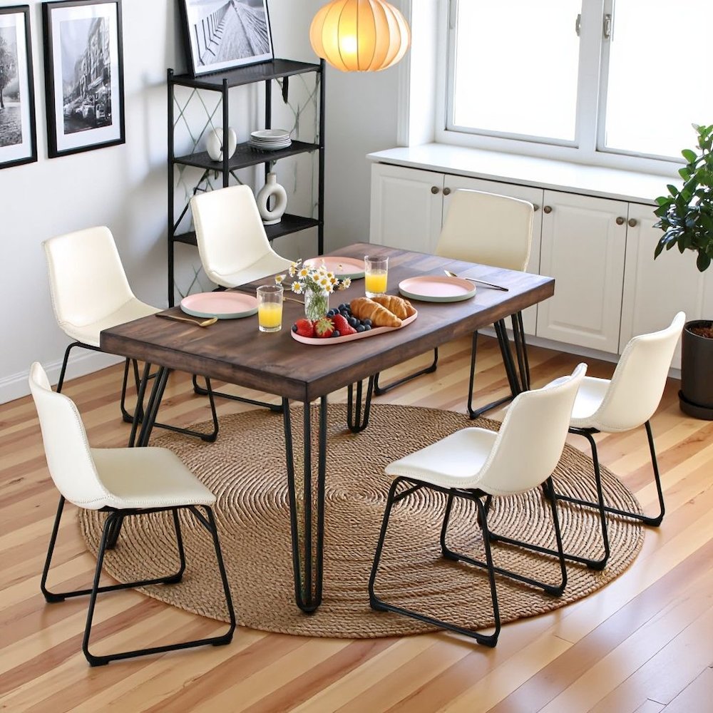 Antique White Dining Table Set with 6 Chairs, Kitchen and Dining Room Furniture