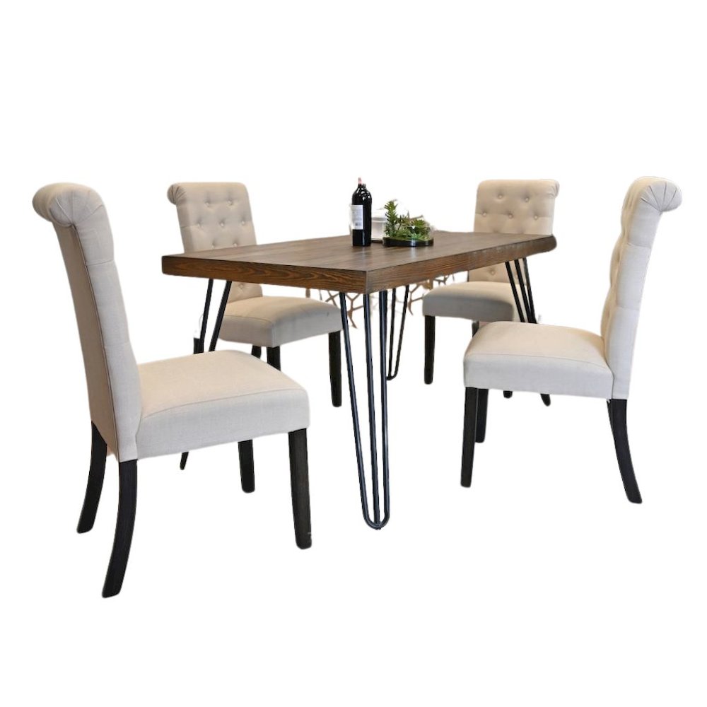 Beige Dining Table with Bench and 4 Chairs, Mid Century Kitchen Room Set