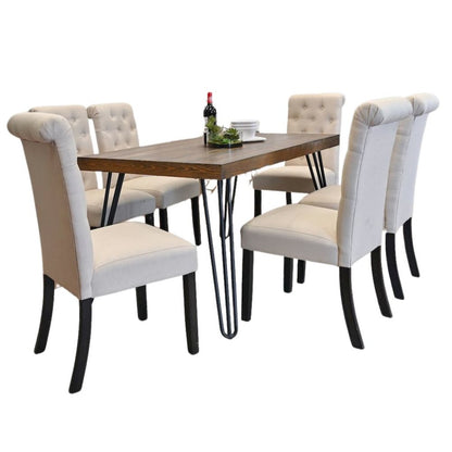 Beige Dining Table and 6 Chairs, Mid Century Kitchen & Dining Room Set