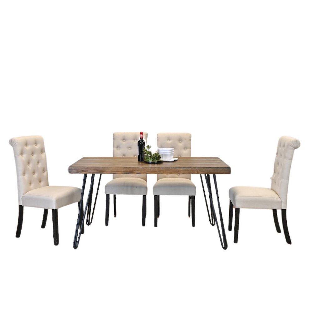 Beige Dining Table and 6 Chairs, Mid Century Kitchen & Dining Room Set