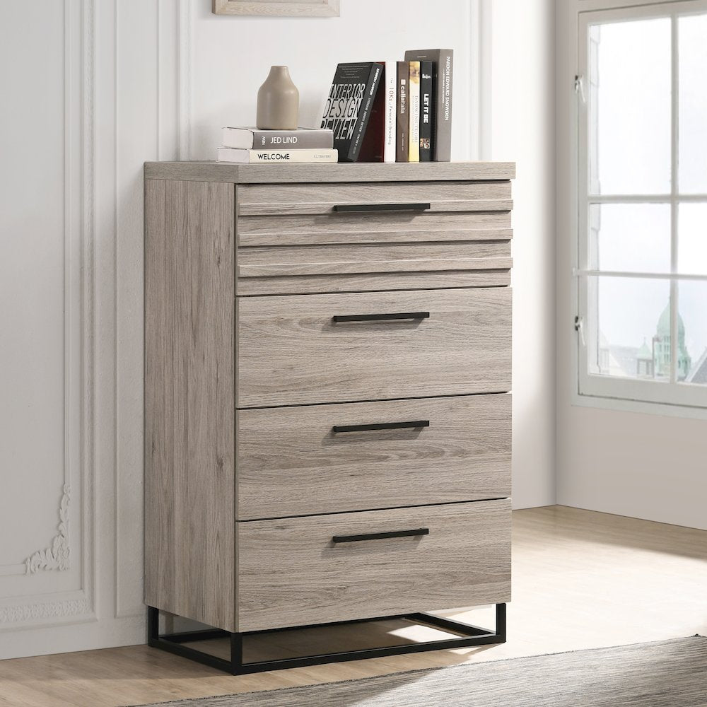 Panel Bed, Dresser, Mirror, 2 Nightstands, and Chest, Weathered Gray, Queen