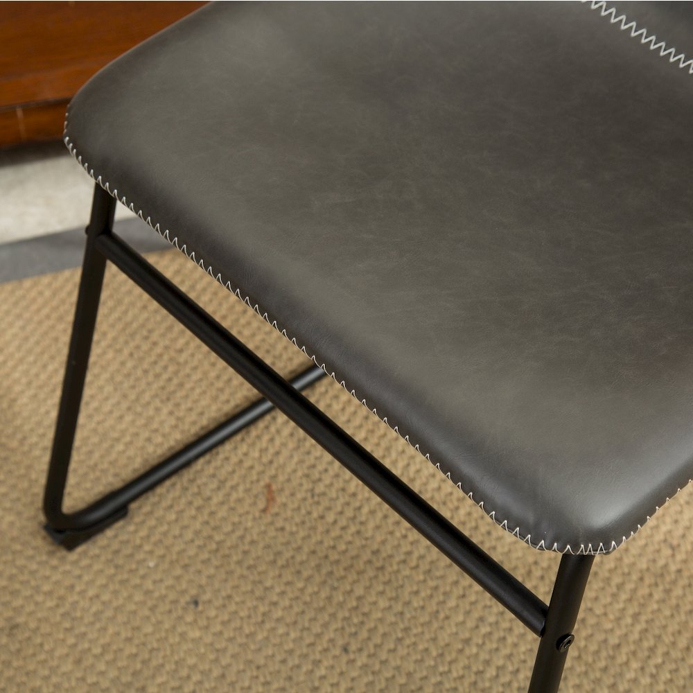 7-Piece Antique Black Finish Wood Dining Table, 6 Gray Faux Leather Chairs Set