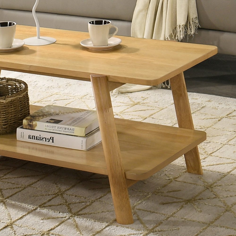 Metz Mid-Century Modern Wood Shelf Coffee Table, Natural Oak Finish