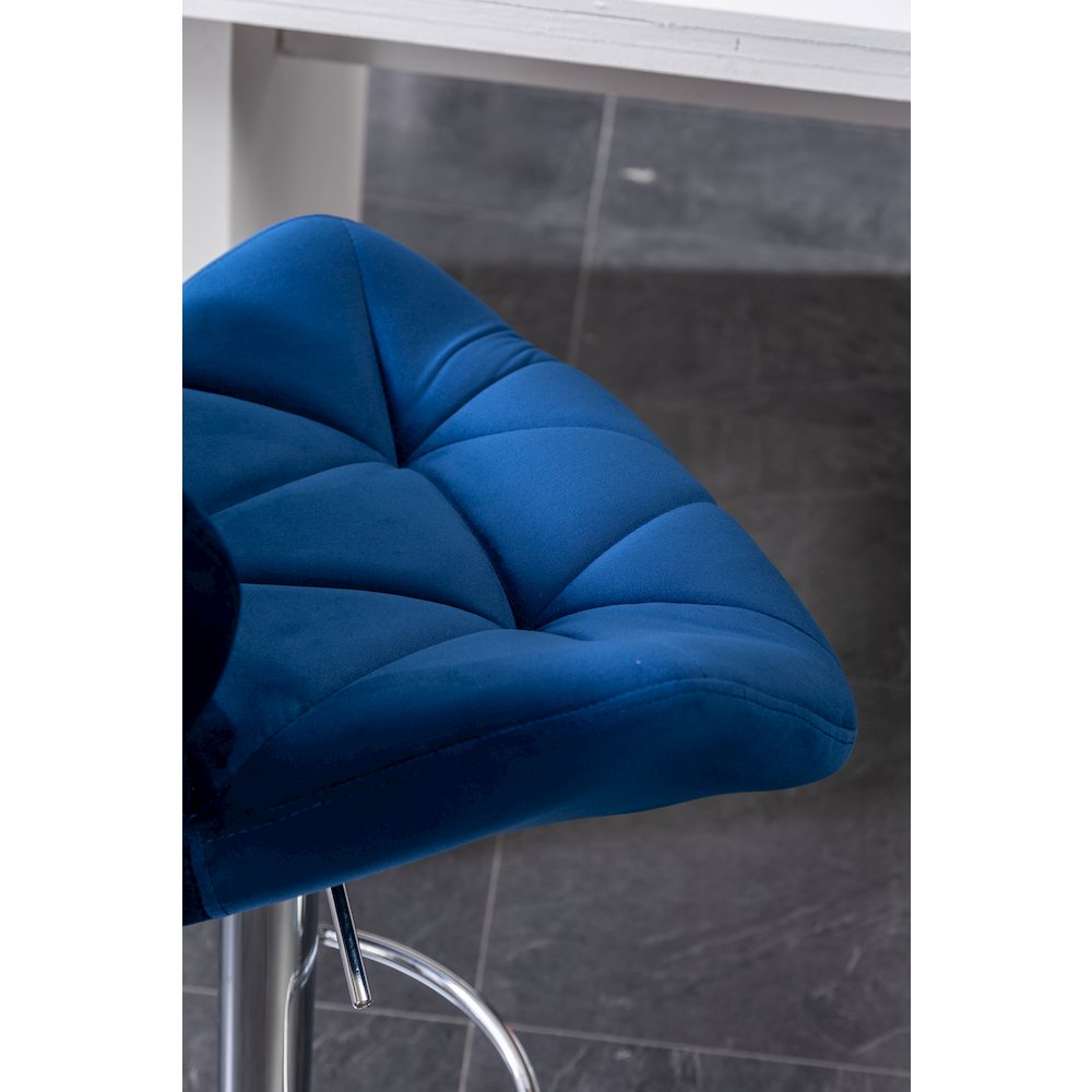 Breni Velvet Diamond Tufted Swivel Adjustable Height Barstool, Set of 2, Blue