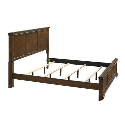 Wood Bed, Dresser, Mirror, 2 Nightstands, Chest, King, Antique Walnut Finish