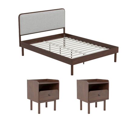 Wyller 3-Pc Bedroom Set, Platform Bed with 2 Nightstands, Natural Walnut, Queen
