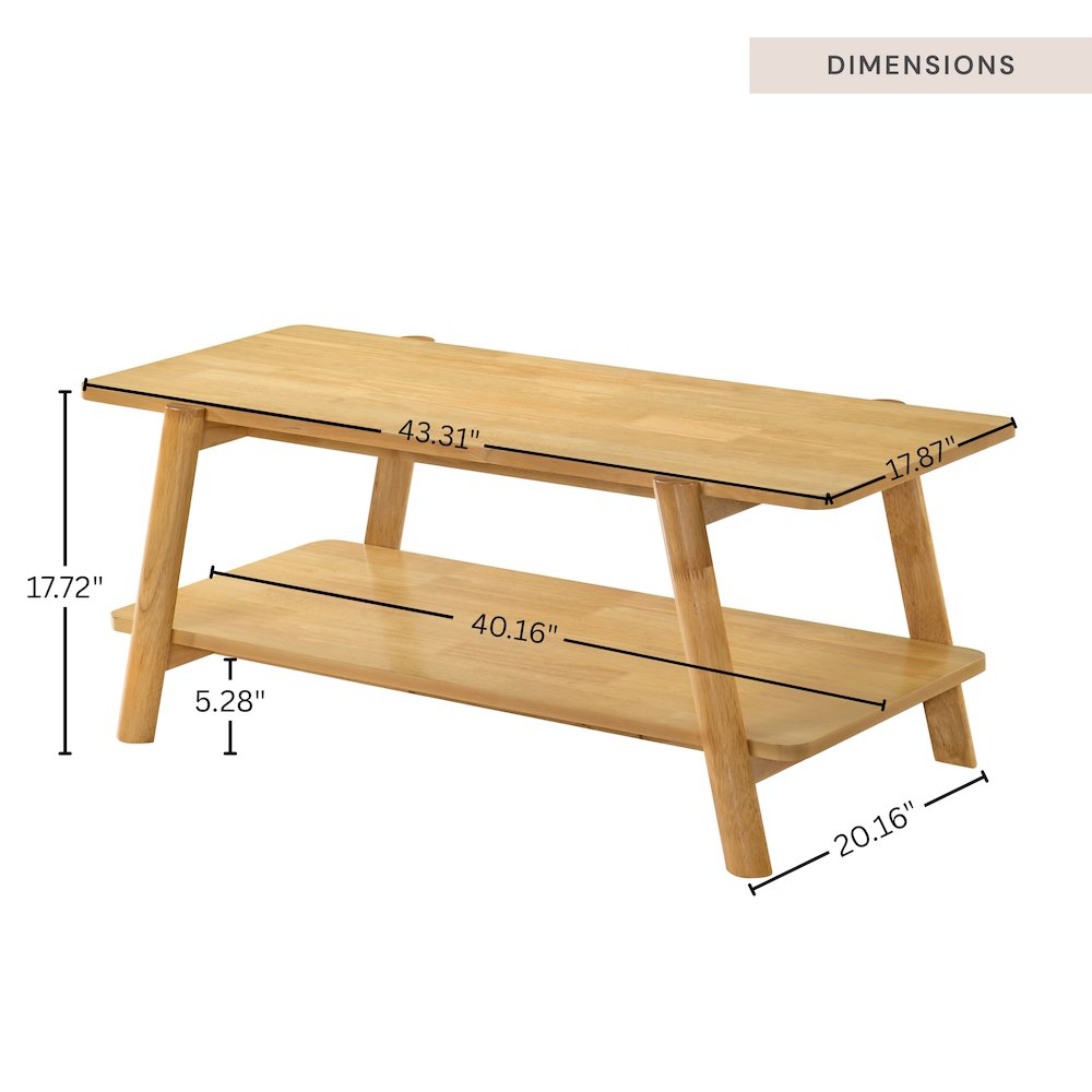Metz Mid-Century Modern Wood Shelf Coffee Table, Natural Oak Finish
