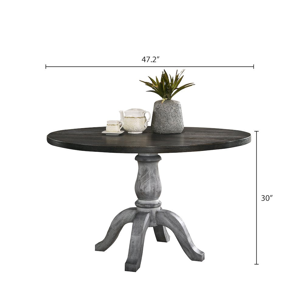 Iris 5-Pc Dining Set Pedestal Table with 4 Chairs, Weathered White and Gray