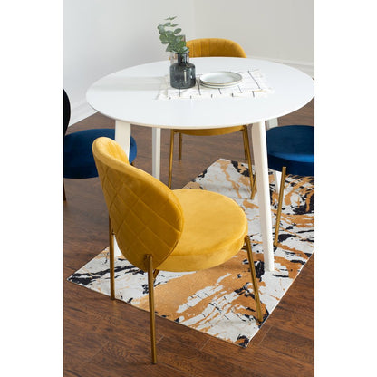 Amoa 5-Pc Dining Set, White Round Dining Table and 4 Chairs, Blue and Yellow