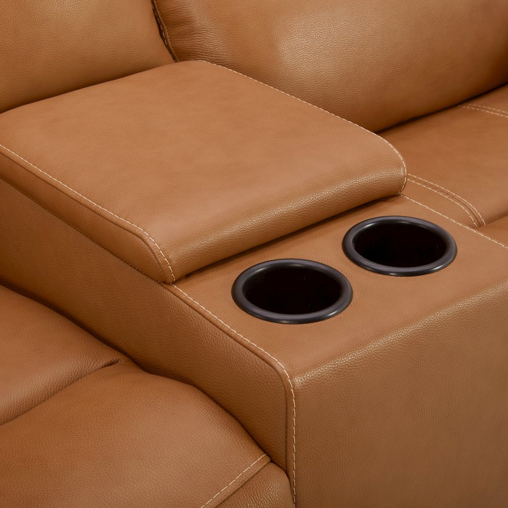 Cozura Leather Power Dual Recling Loveseat with Console, Silverado Butternut