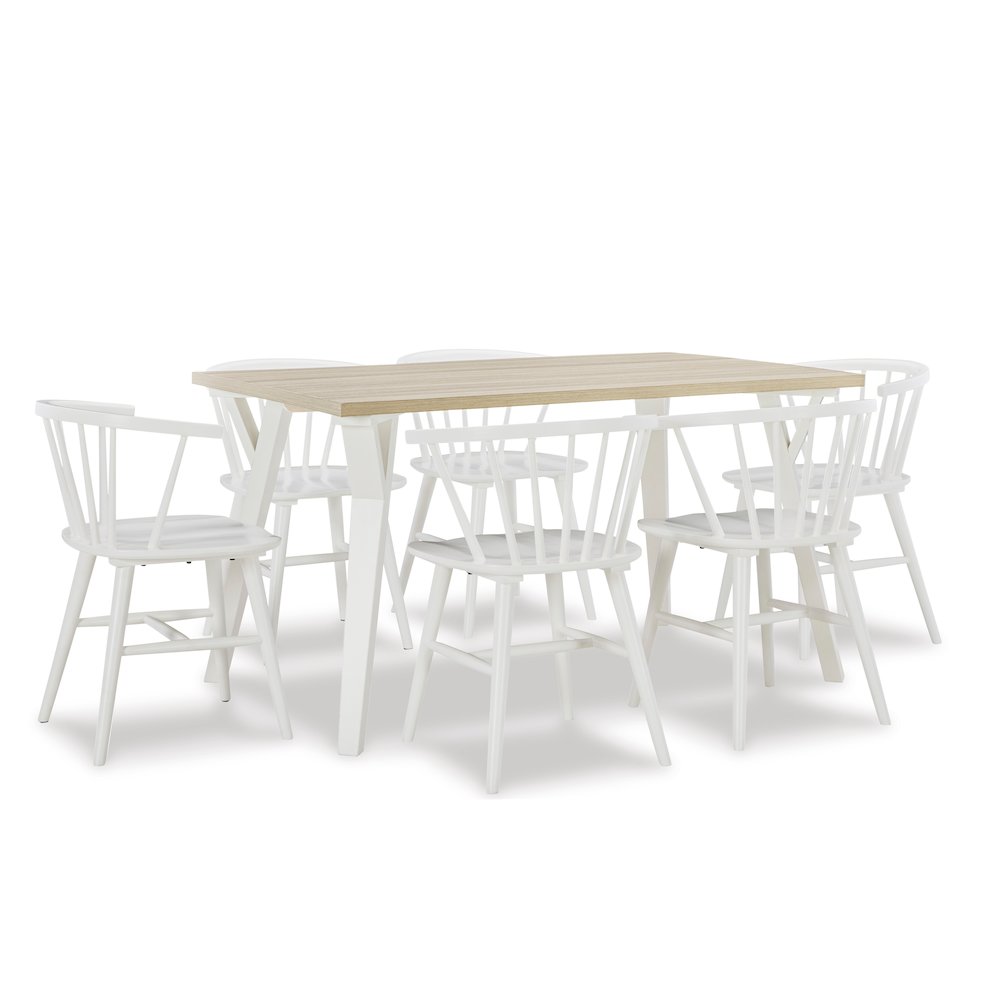 Alwynn White and Natural Wood 7-Pc Dining Set, Table with 6 Windsor Chairs