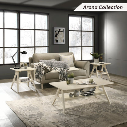 Arona Mid-Century Modern Wood Shelf End Table, Off-White Finish