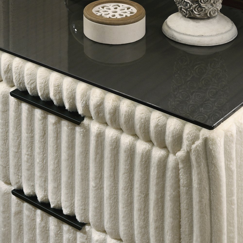 Mavela Wide Wale Corduroy Upholstery Panel Queen Bed with 2 Nightstands, Cream