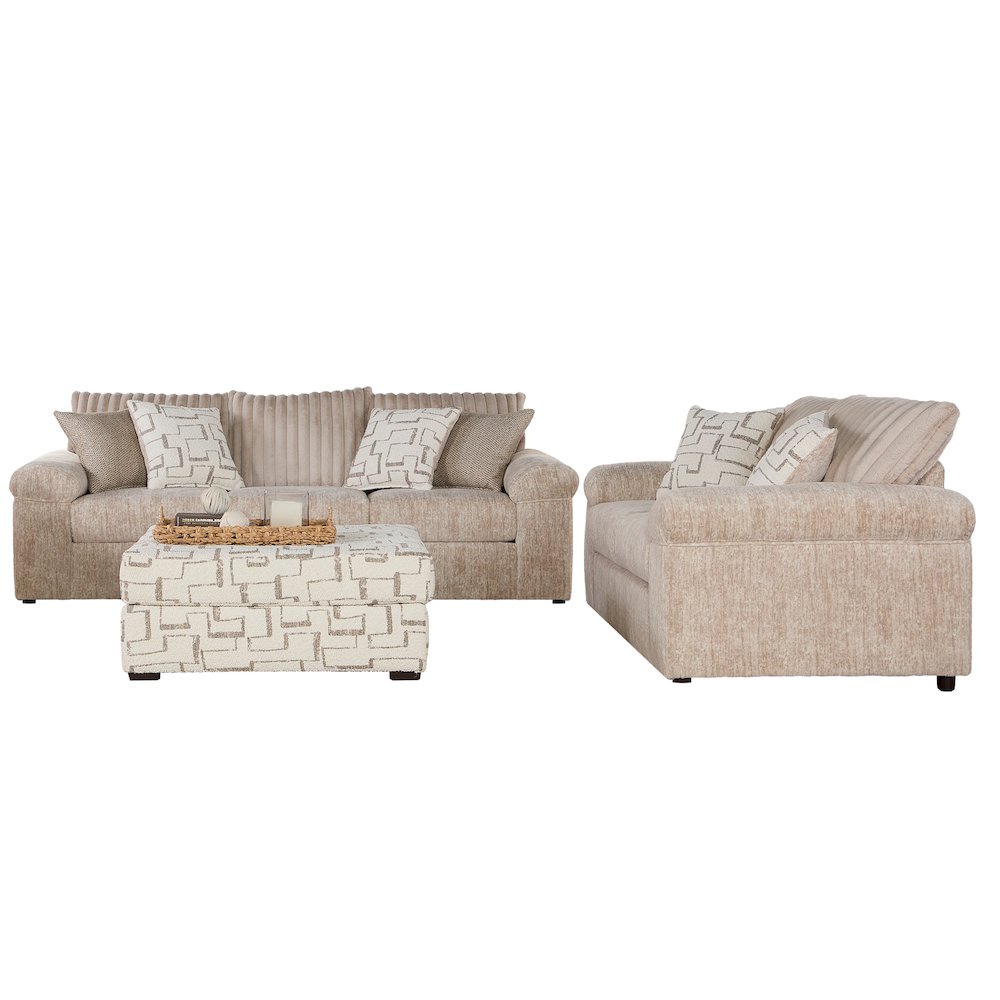 Nason Wide Wale Corduroy Sofa, Loveseat, and Ottoman Set, Parchment