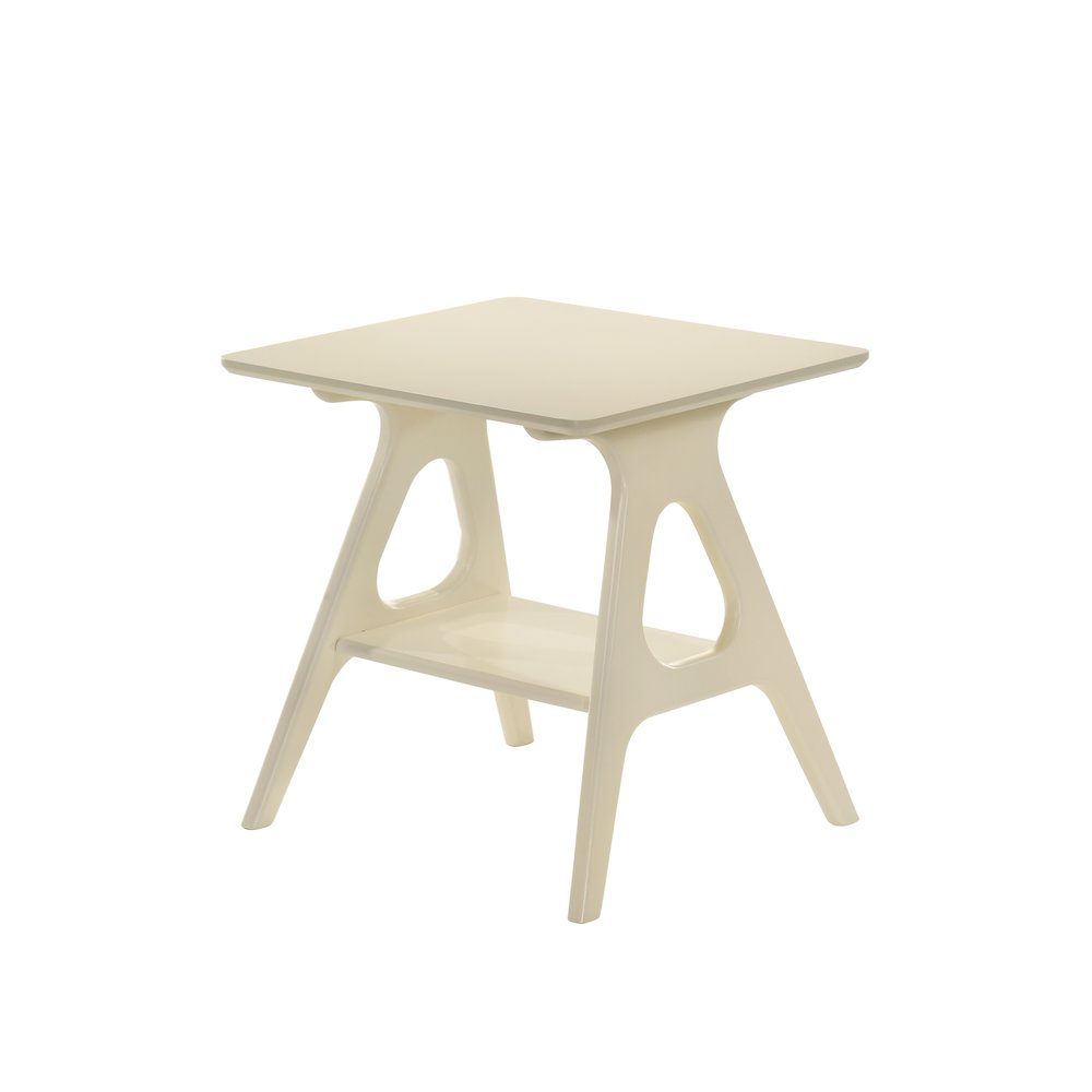 Arona Mid-Century Modern Wood Shelf End Table, Off-White Finish