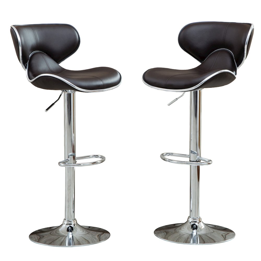 Masaccio Brown Leatherette Adjustable Swivel Barstool Chrome Base, Set of 2