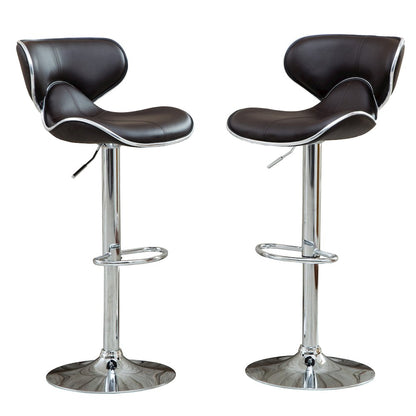 Masaccio Brown Leatherette Adjustable Swivel Barstool Chrome Base, Set of 2