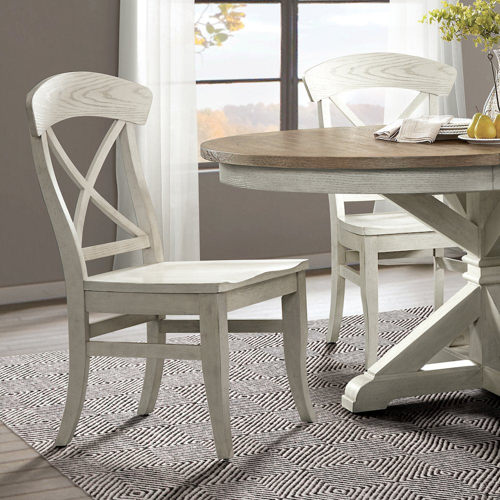 Harola Cross-back Dining Side Chairs in Set of 2, Smoky White Finish