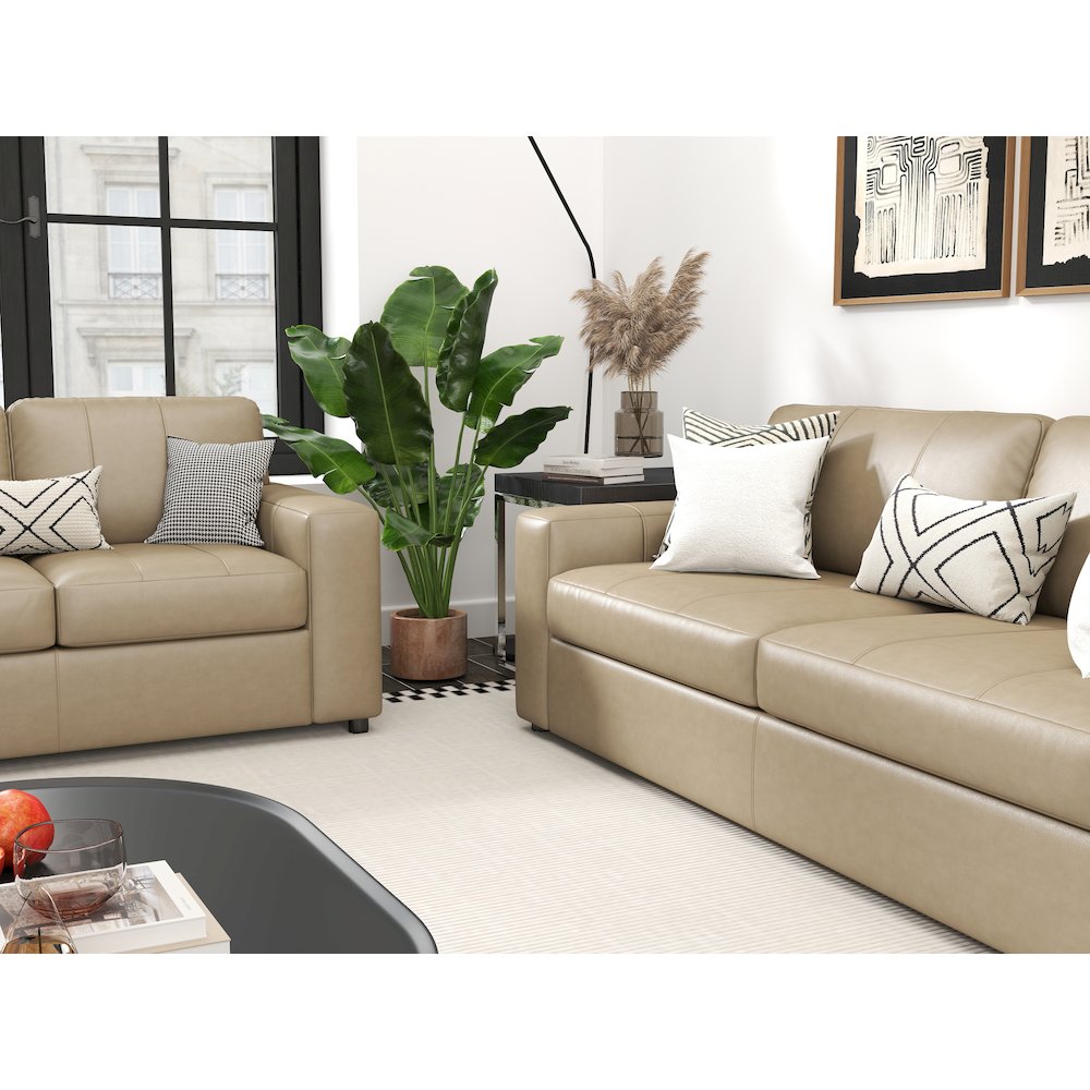 Sakan Leather Upholstered 2-Piece Living Room Set, Sofa and Loveseat, Beige
