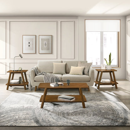 Metz Mid-Century Modern Wood Shelf 3-Pc Coffee Table Set, Walnut Finish