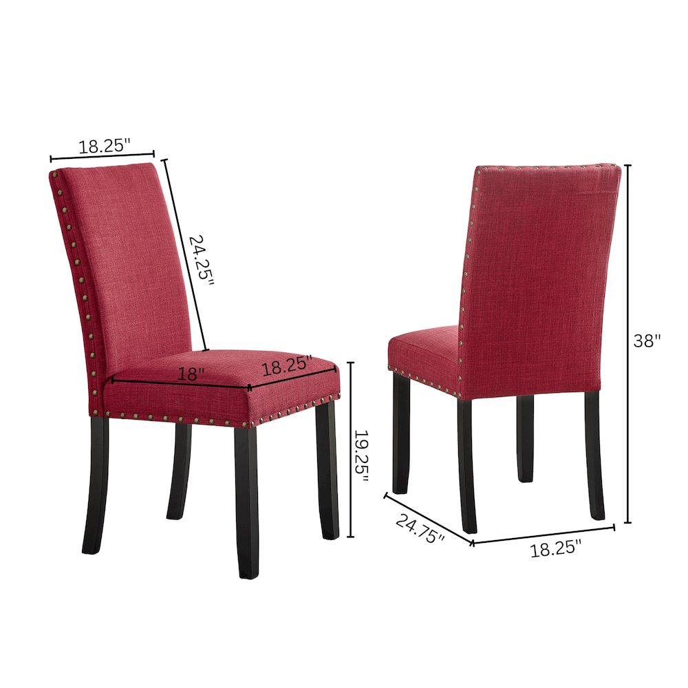 Biony Fabric Dining Chairs with Nailhead Trim, Set of 2, Red