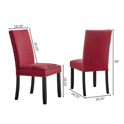 Biony Fabric Dining Chairs with Nailhead Trim, Set of 2, Red