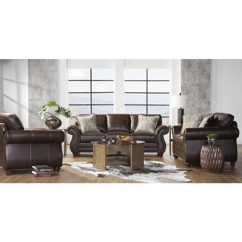 Leinster Faux Leather Nailhead Sofa, Loveseat, and Chair Set in Espresso
