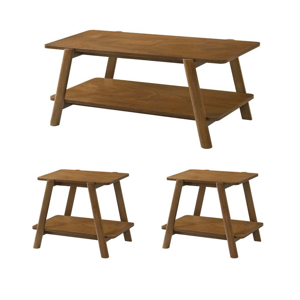 Metz Mid-Century Modern Wood Shelf 3-Pc Coffee Table Set, Walnut Finish