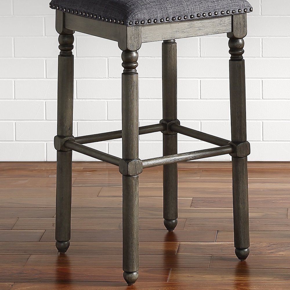 Arnhem Wood Gray Upholstered Swivel Bar Stools, Set of 2