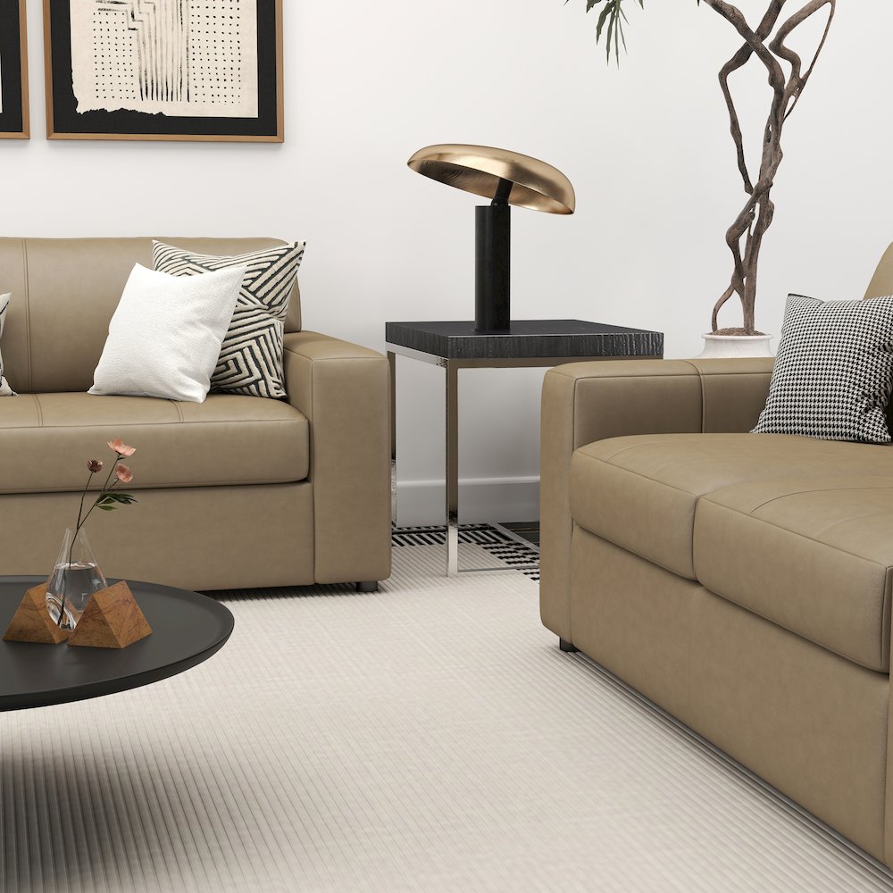 Sakan Leather Upholstered 2-Piece Living Room Set, Sofa and Loveseat, Beige