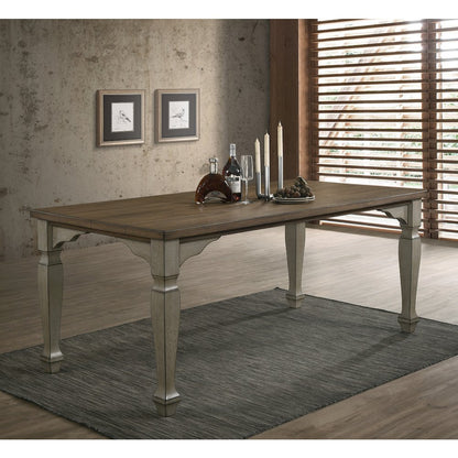 Breda Antique Gray and Dark Oak Finished Wood Dining Set, Table, Bench, Chairs