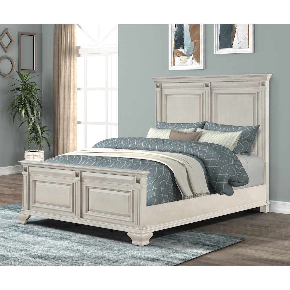 Distressed Parchment Wood Bedroom Set, Queen Bed, Dresser, Mirror,2 Nightstands