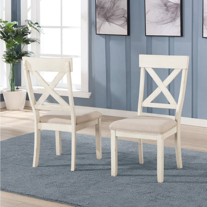 Prato 5-PC Dining Set With Cross Back Chairs, Antique White and Distressed Oak