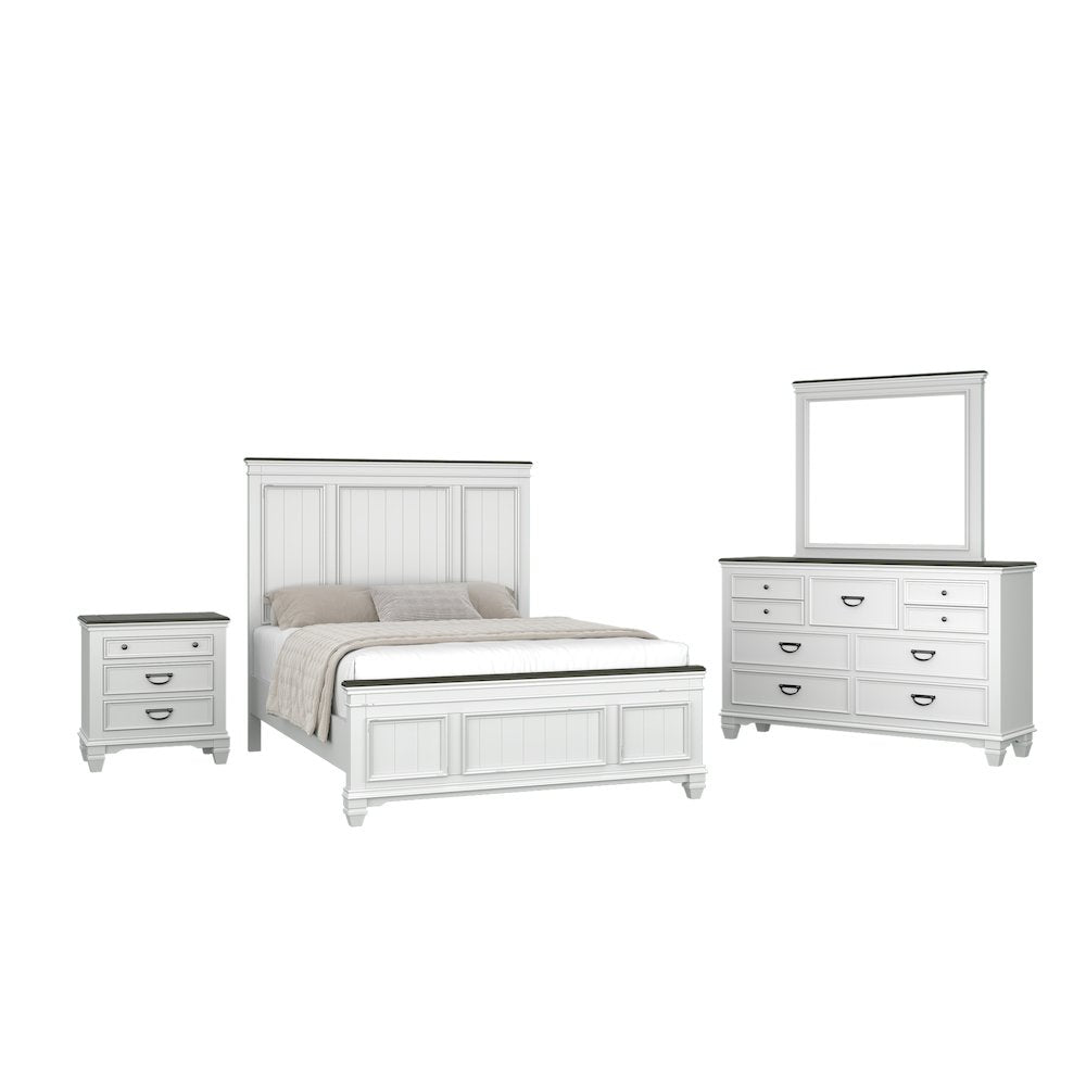 Clelane Wood Bedroom Set Panel Queen Bed, Dresser, Mirror, and Nightstand