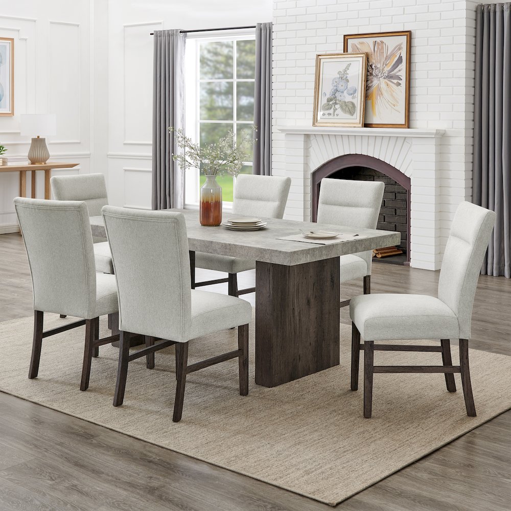 Sorlen Modern 7-Piece Dining Set, 3D Faux Concrete Table with 6 Chairs